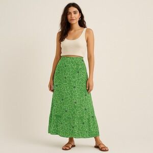 Hope & Harlow Floral Tiered Maxi Skirt L‎ Cottagecore Boho Chic Festival Fairy